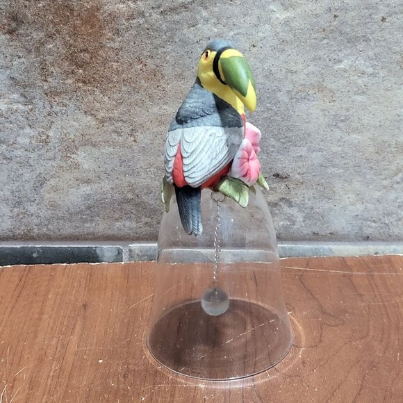 Toucan Bird Figurine on a Glass Bell  Silver Tone Chain Glass Ball - Picture 4 of 9